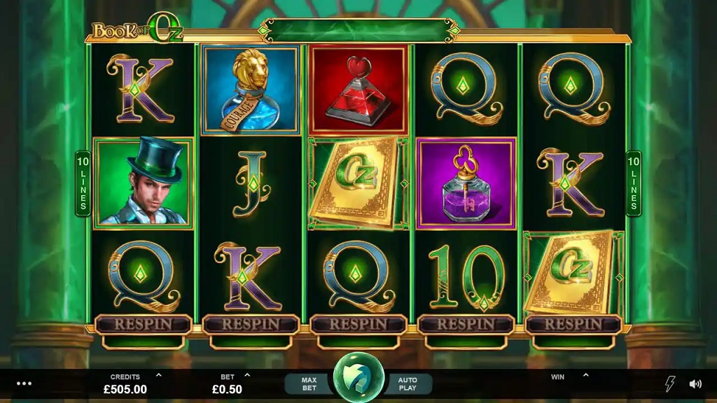 Screenshot of Book of Oz slot from Microgaming