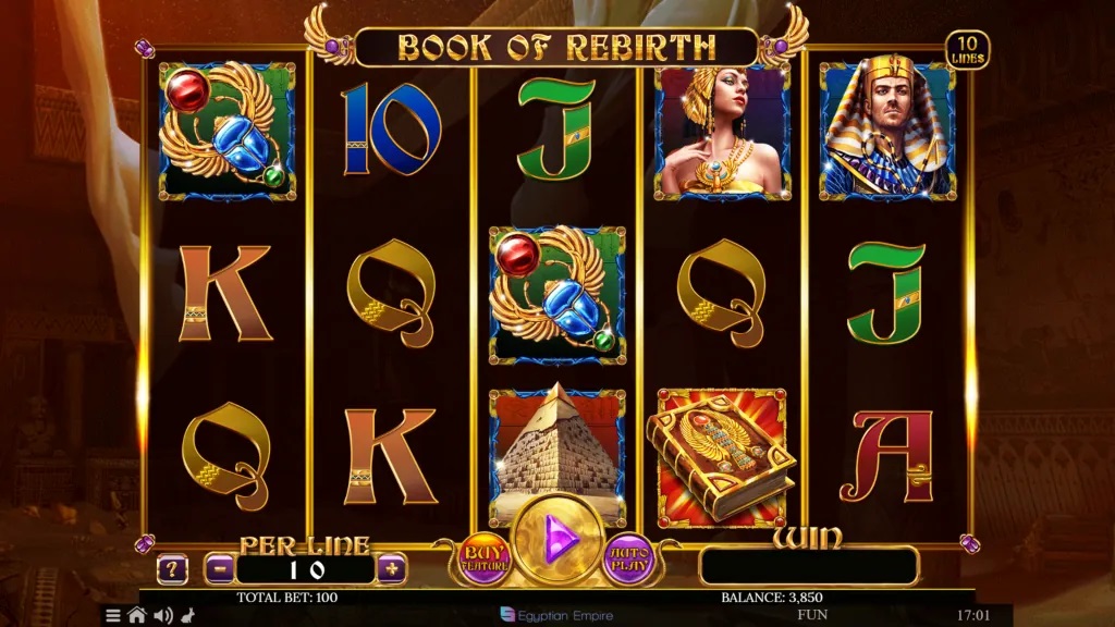 Screenshot of Book of Rebirth slot from Spinomenal