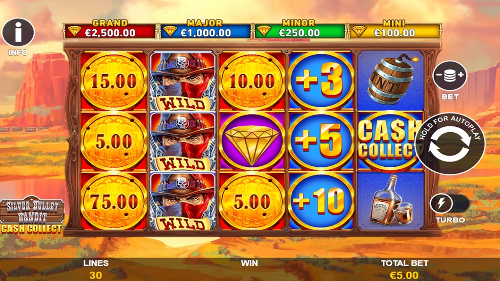 Screenshot of Cash Collect Silver Bullet Bandit slot from Playtech