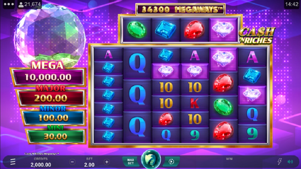 Screenshot of Cash 'N Riches Megaways slot from Microgaming