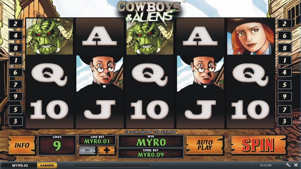 Screenshot of Cowboys and Aliens slot from Playtech