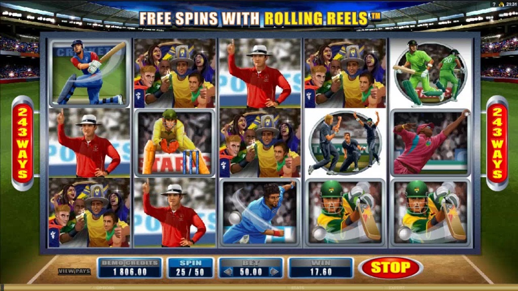 Screenshot of Cricket Star slot from Microgaming