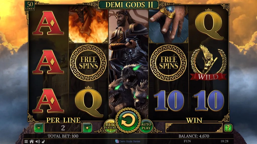 Screenshot of Demi Gods II slot from Spinomenal
