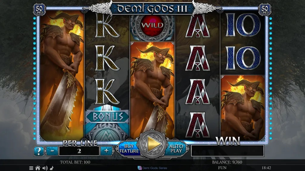 Screenshot of Demi Gods III slot from Spinomenal