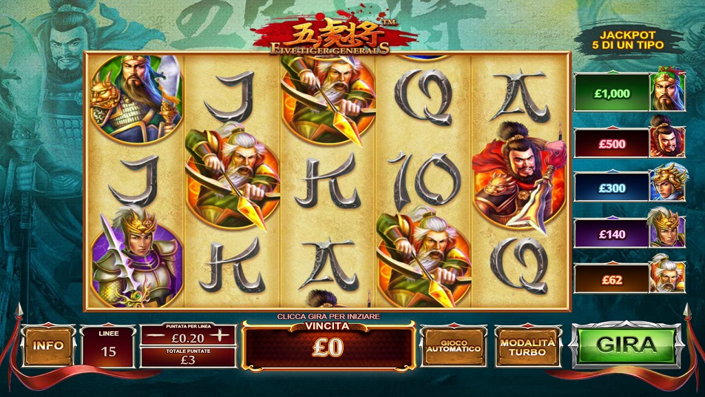 Screenshot of Five Tiger Generals slot from Playtech