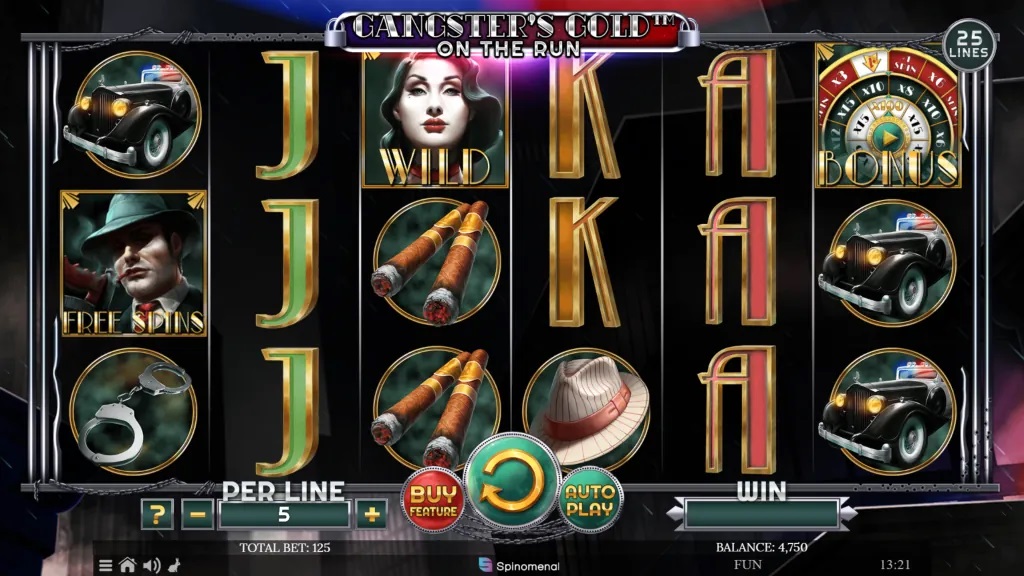 Screenshot of Gangsters Gold - On The Run slot from Spinomenal