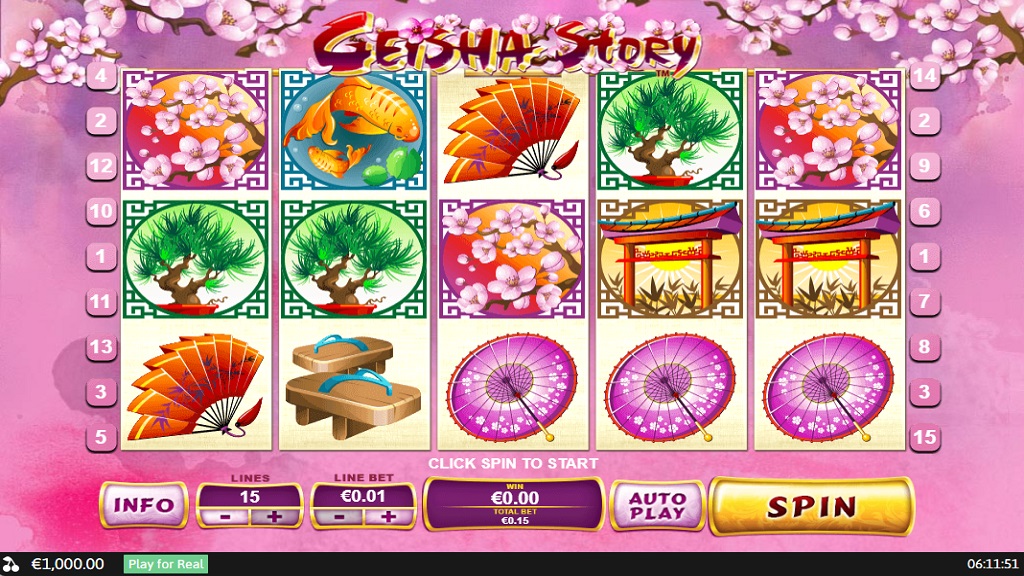 Screenshot of Geisha Story slot from Playtech