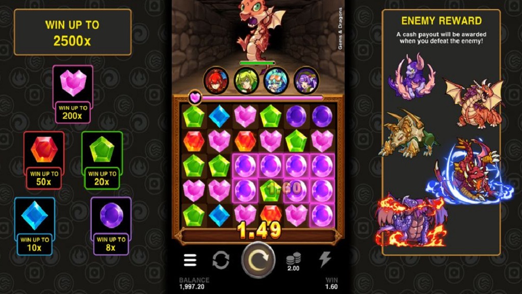 Screenshot of Gems & Dragons Hyper Clusters from Microgaming