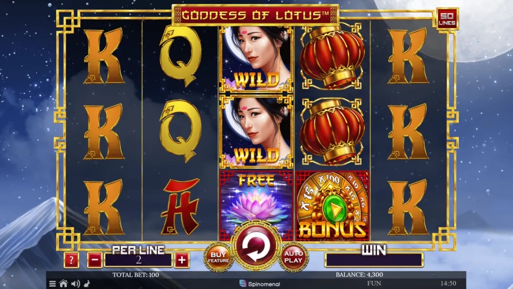 Screenshot of Goddess of Lotus Blooming Wonder slot from Spinomenal