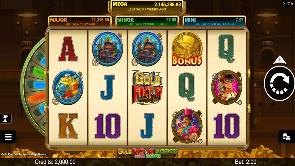 Screenshot of Gold Factory Jackpots Mega Moolah from Microgaming