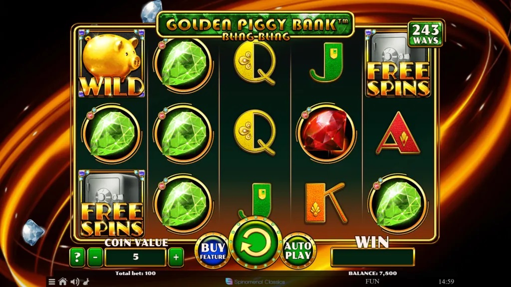 Screenshot of Golden Piggy Bank Bling Bling slot from Spinomenal