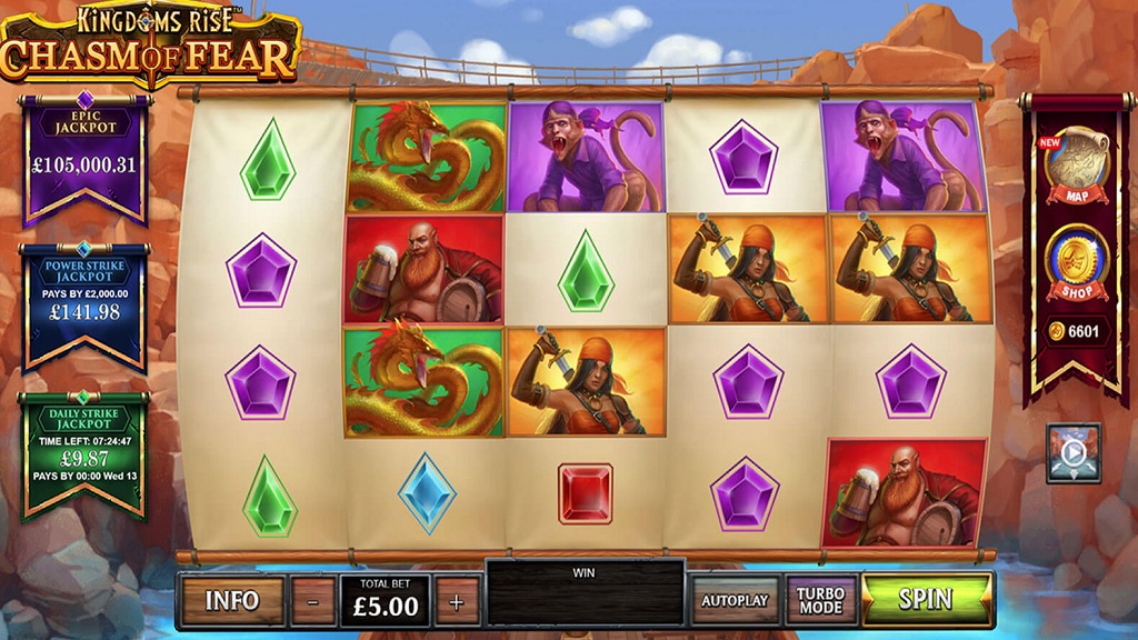 Screenshot of Kingdoms Rise Chasm of Fear slot from Playtech