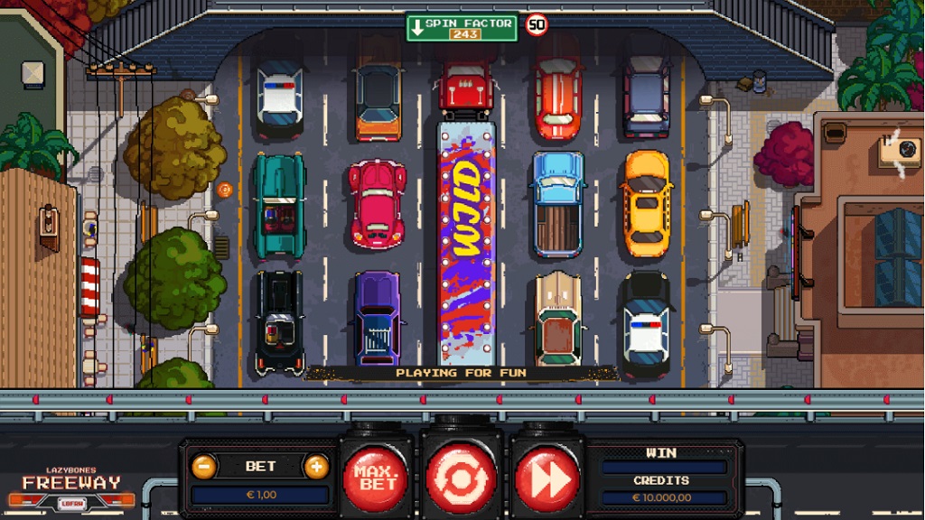 Screenshot of Lazy Bones Freeway slot from Spinmatic