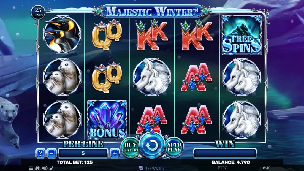 Screenshot of Majestic Winter slot from Spinomenal