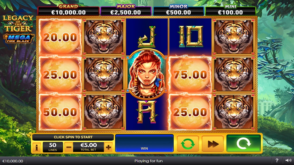 Screenshot of Mega Fire Blaze Legacy of the Tiger slot from Playtech