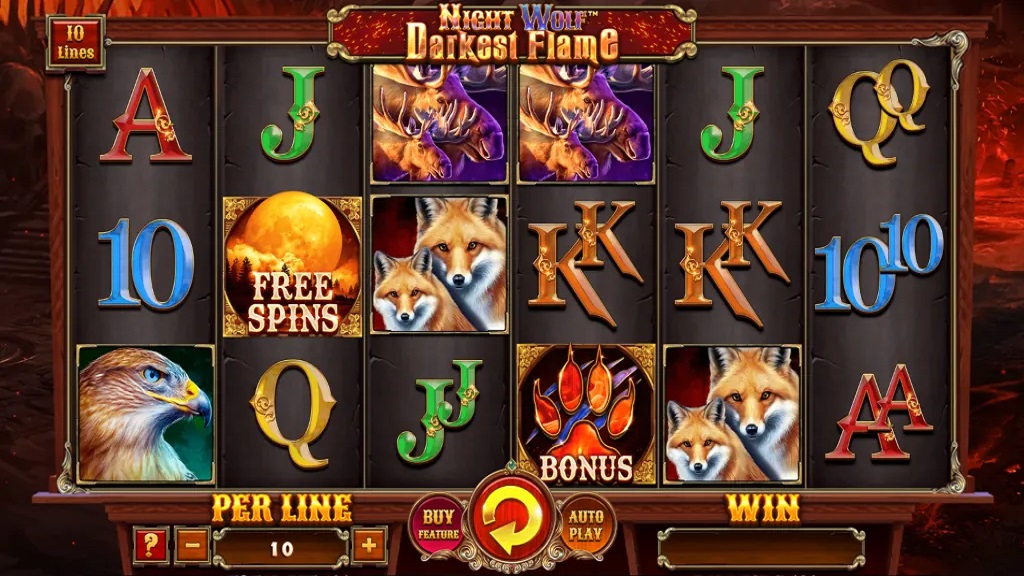 Screenshot of Night Wolf Darkest Flame slot from Spinomenal