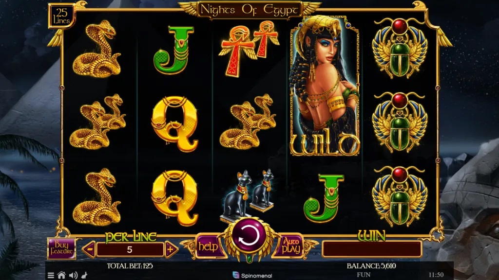 Screenshot of Nights of Egypt slot from Spinomenal