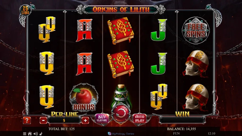 Screenshot of Origins of Lilith slot from Spinomenal