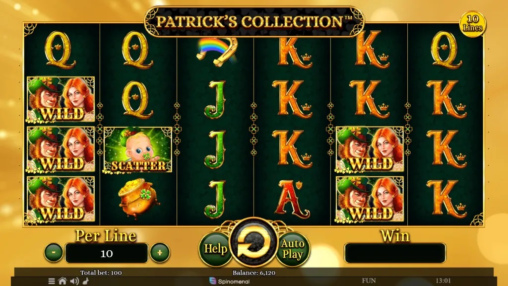 Screenshot of Patrick's Collection 10 Lines slot from Spinomenal