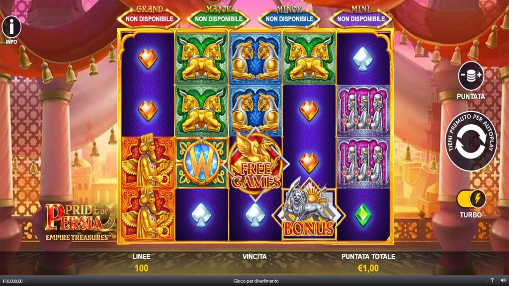 Screenshot of Pride of Persia Empire Treasures slot from Playtech