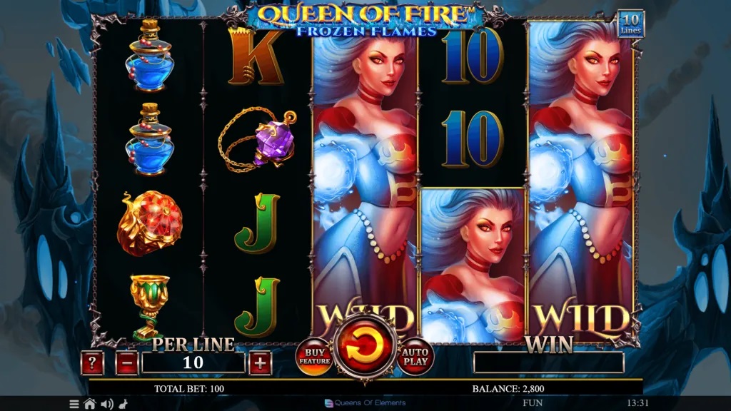 Screenshot of Queen Of Fire - Frozen Flames slot from Spinomenal