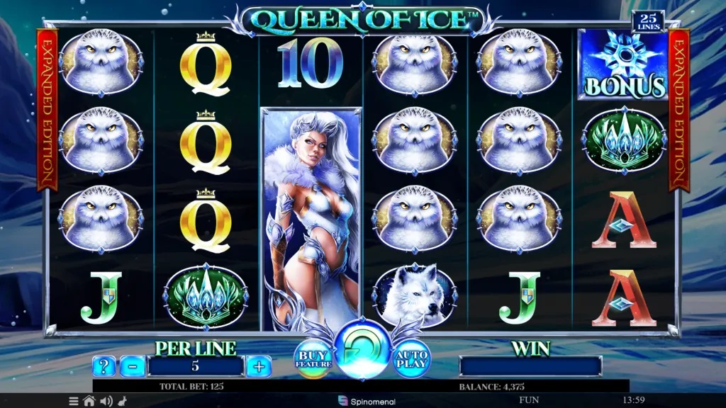 Screenshot of Queen Of Ice Expanded Edition slot from Spinomenal