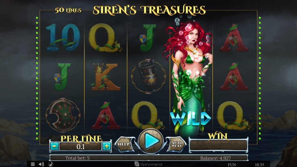 Screenshot of Siren's Treasures slot from Spinomenal