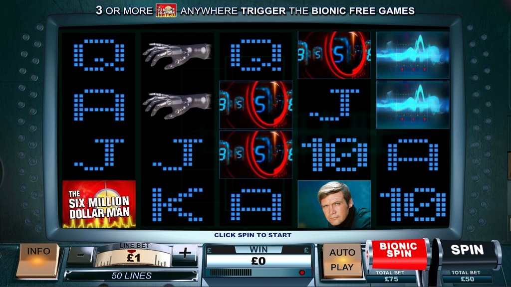 Screenshot of Six Million Dollar Man slot from Playtech