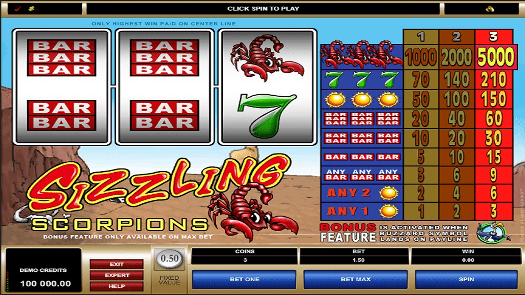 Screenshot of Sizzling Scorpions slot from Microgaming