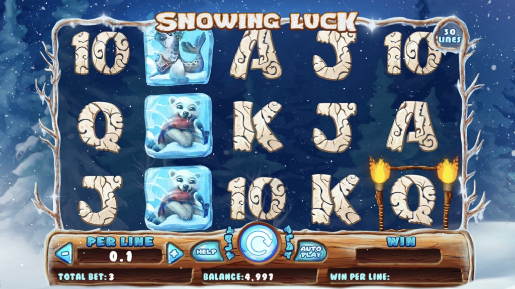 Screenshot of Snowing Luck slot from Spinomenal