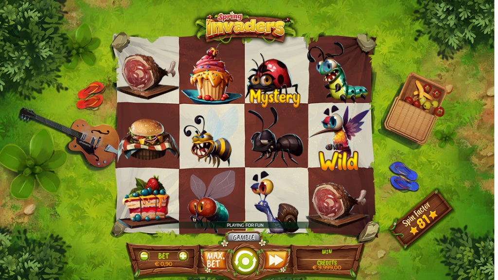 Screenshot of Spring Invaders slot from Spinmatic