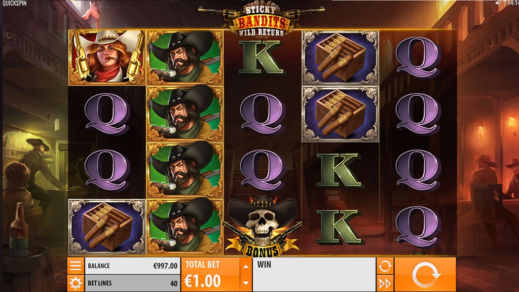 Screenshot of Sticky Bandits: Wild Return slot from Quickspin