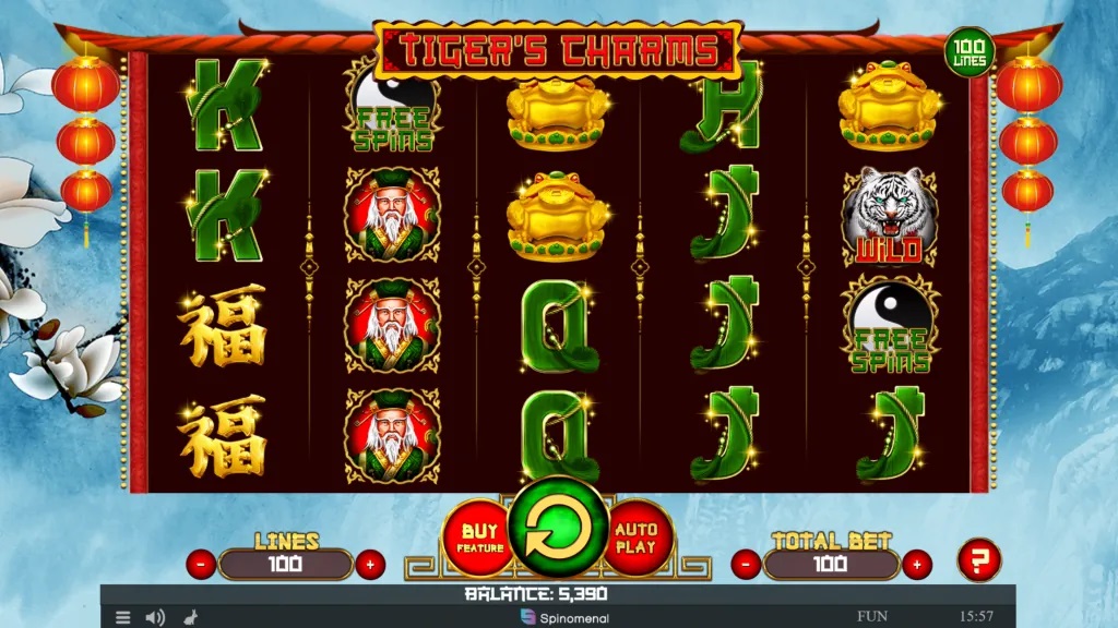 Screenshot of Tigers Charms slot from Spinomenal