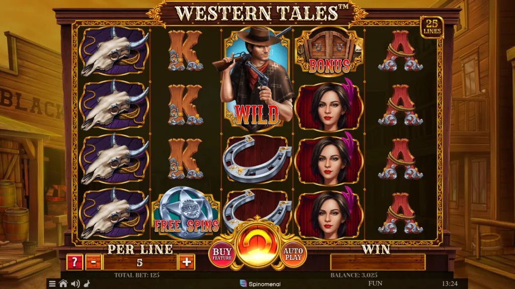 Screenshot of Western Tales slot from Spinomenal