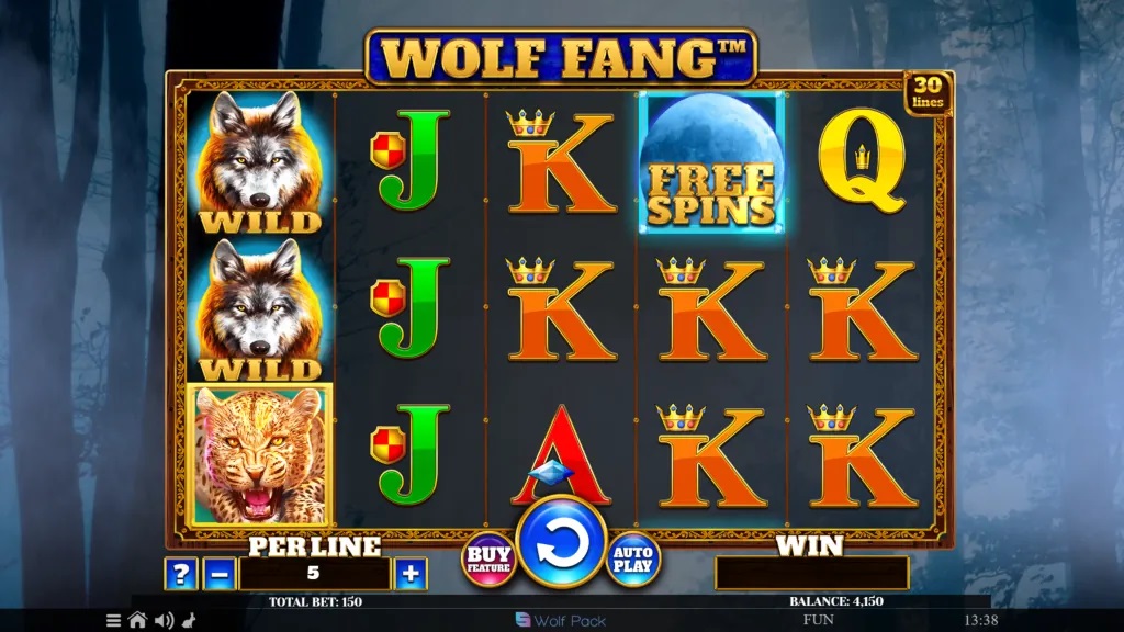 Screenshot of Wolf Fang slot from Spinomenal