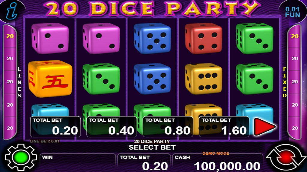 Screenshot of 20 Dice Party slot from CT Interactive