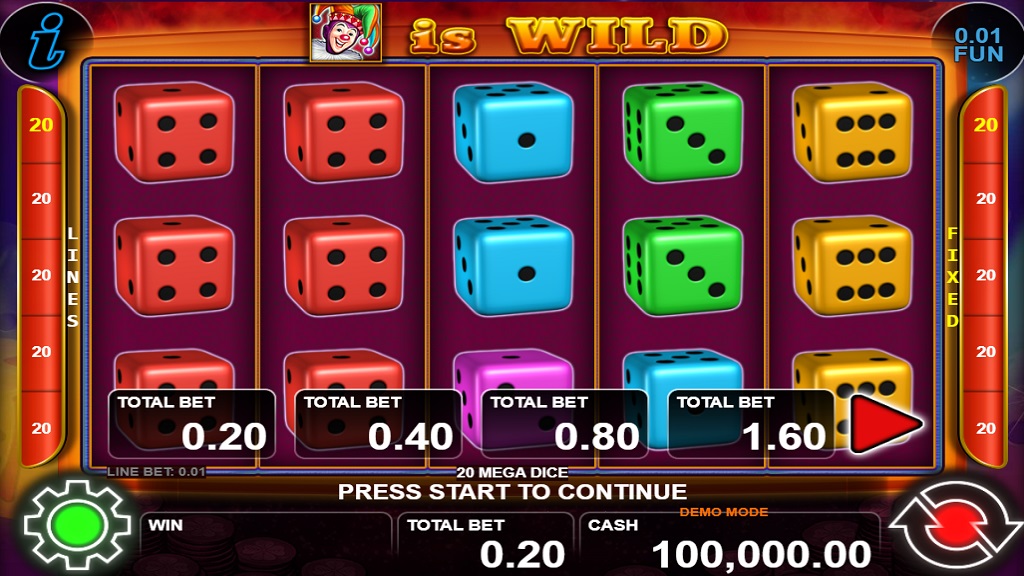 Screenshot of 20 Mega Dice slot from CT Interactive