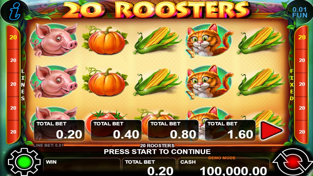 Screenshot of 20 Roosters slot from CT Interactive
