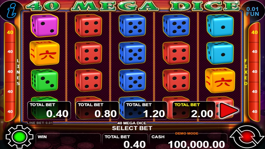 Screenshot of 40 Mega Dice slot from CT Interactive