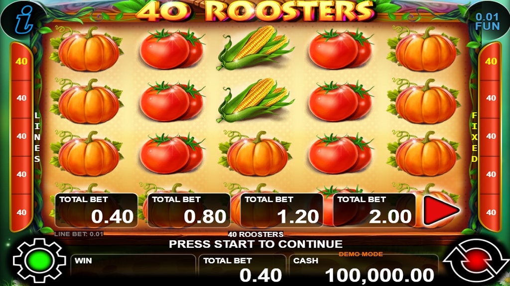 Screenshot of 40 Roosters slot from CT Interactive