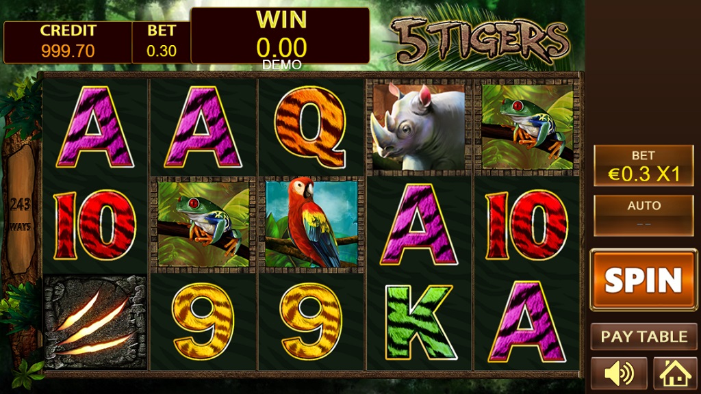 Screenshot of 5 Tigers slot from Playstar