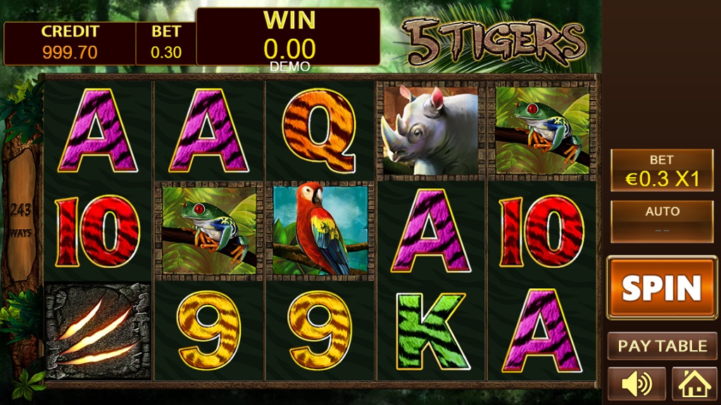 Screenshot of 5 Tigers slot from Playstar