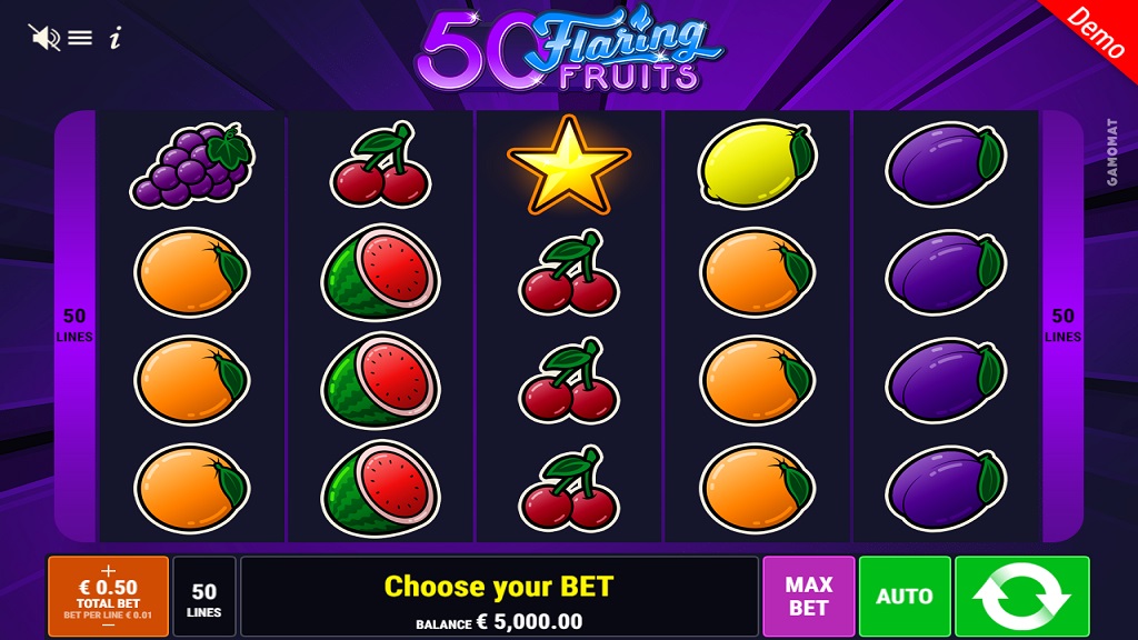 Screenshot of 50 Flaring Fruits slot from Gamomat