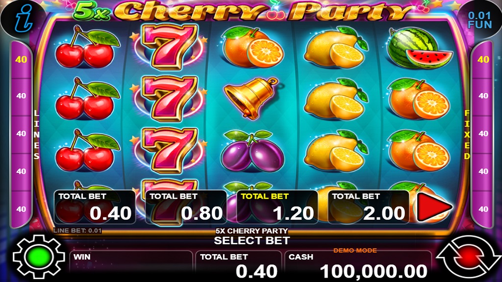 Screenshot of 5x Cherry Party slot from CT Interactive