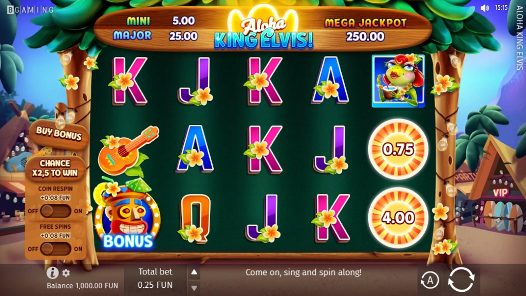 Screenshot of Aloha King Elvis slot from BGaming