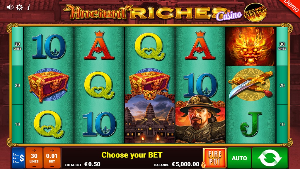 Screenshot of Ancient Riches Red Hot Firepot slot from Gamomat
