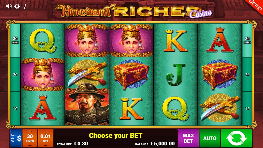 Screenshot of Ancient Riches slot from Gamomat