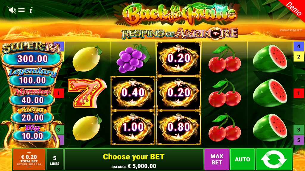 Screenshot of Back to the Fruits Respins of Amun-Re slot from Gamomat