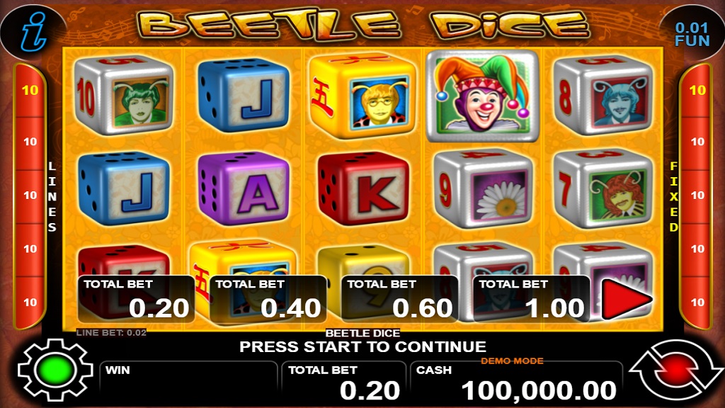 Screenshot of Beetle Dice slot from CT Interactive