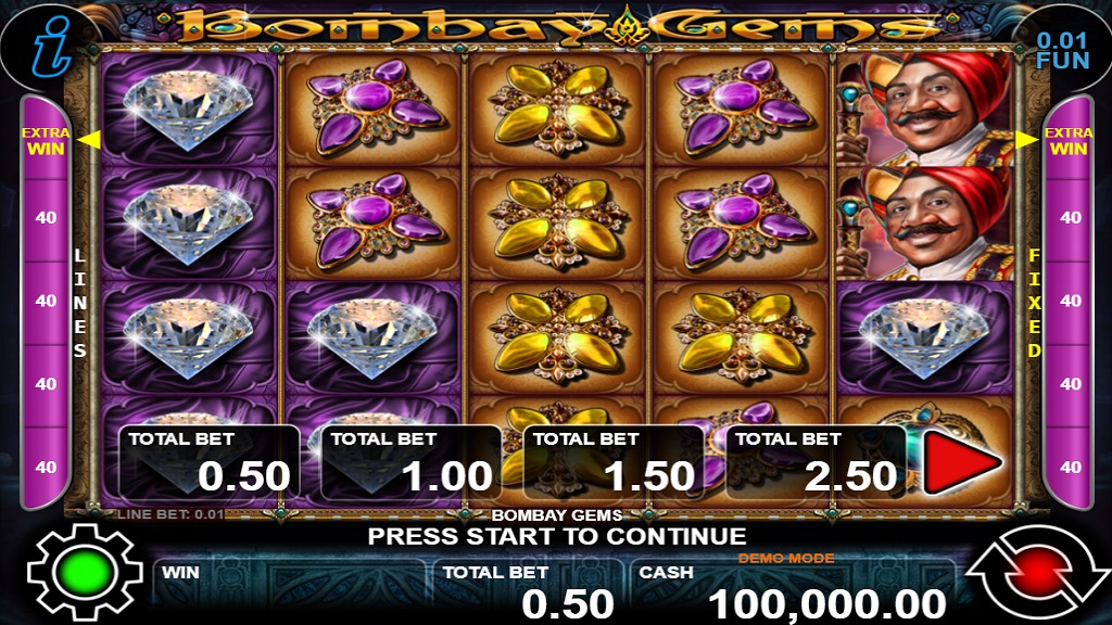 Screenshot of Bombay Gems slot from CT Interactive